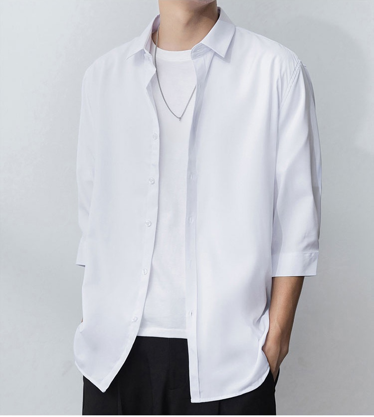 メンズシルク7分袖シャツ正面画像