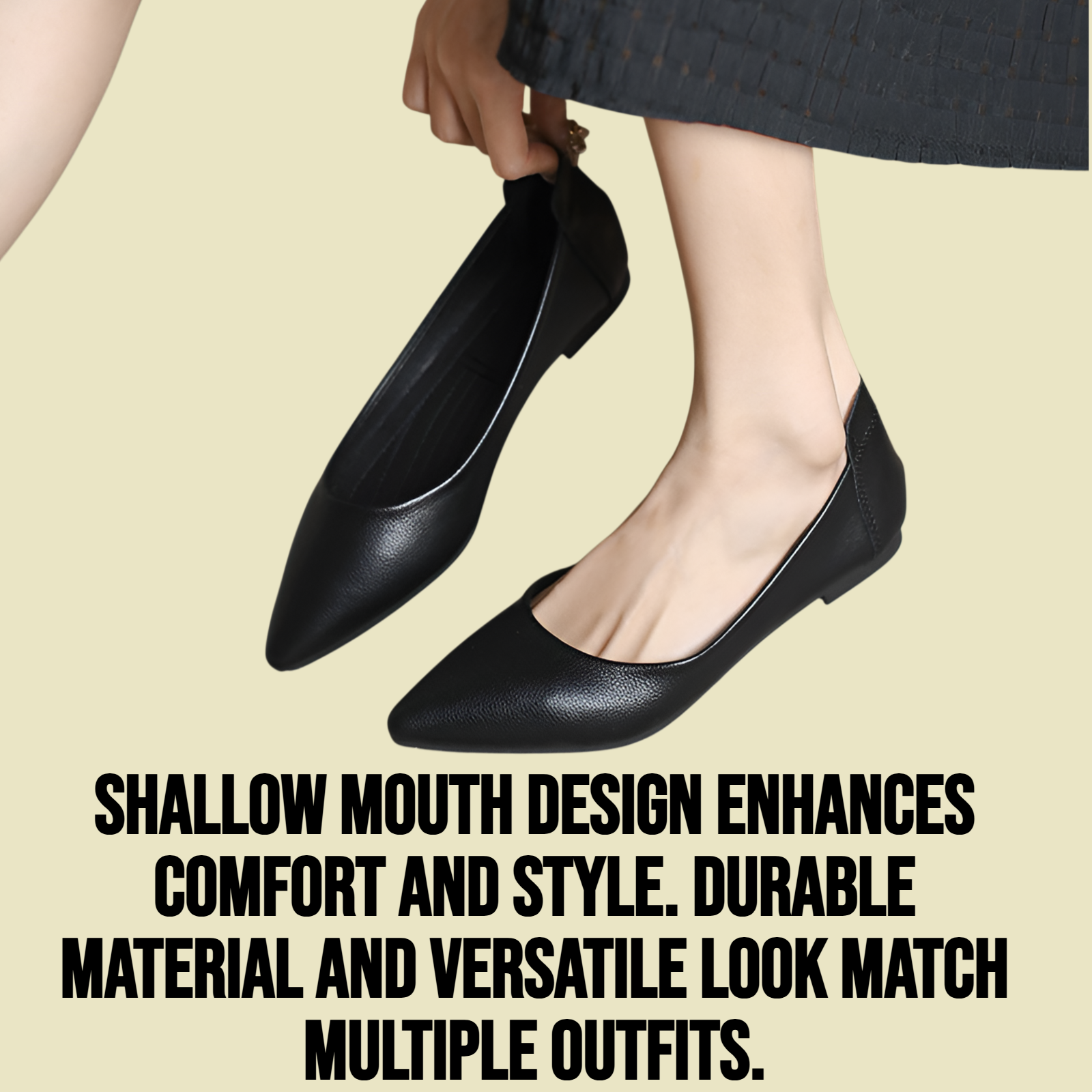 Versatile solid color flat bottomed shallow mouth pointed leather shoes