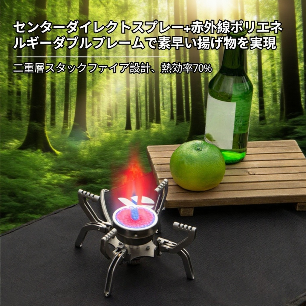 キャンプ場で使用中の赤外線キャンプストーブ