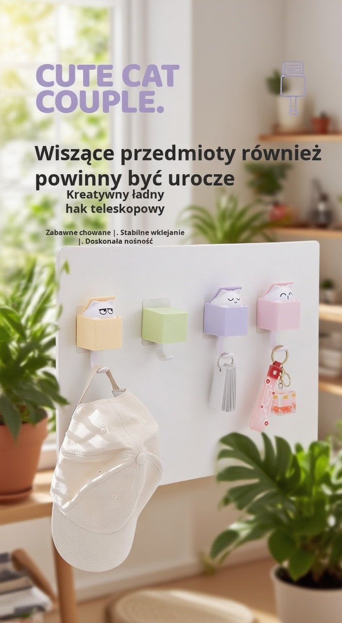 Teleskopowy hak ścienny w kształcie słodkiego kota