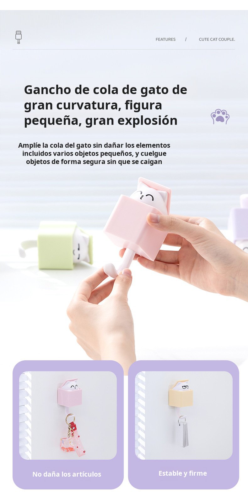 Gancho decorativo para cocina y baño en forma de gato