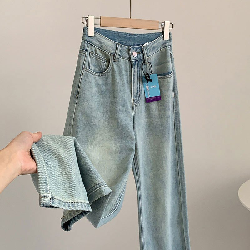 初秋レディース薄手ワイドストレートジーンズ全体像
