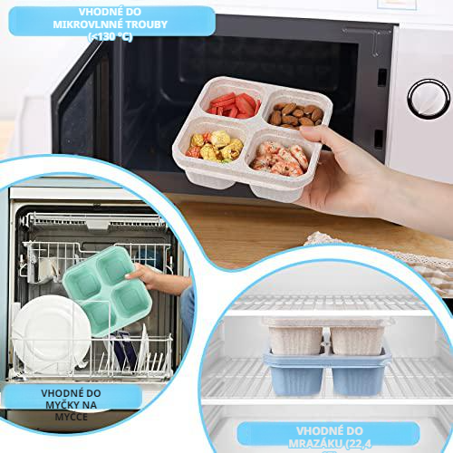 Čtyřdílná svačinová krabička s víkem, odolná proti vlhkosti a uchovávající čerstvost