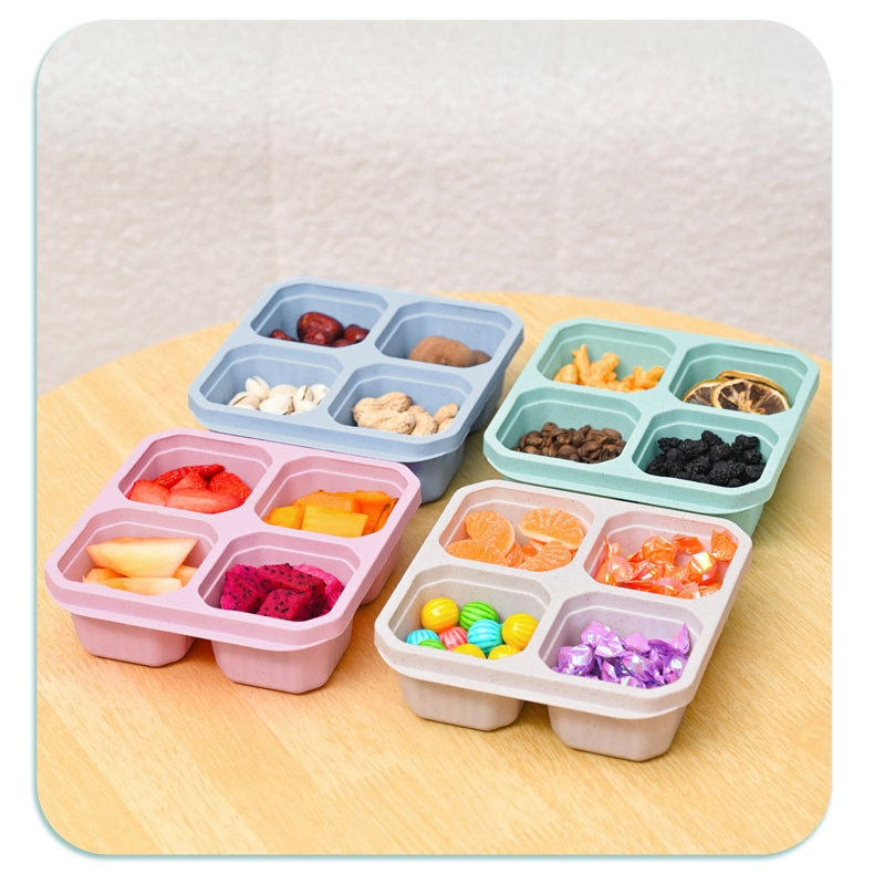 밀짚 스낵 밀폐 4칸 식판  수납함 과일통 칸막이 방습함