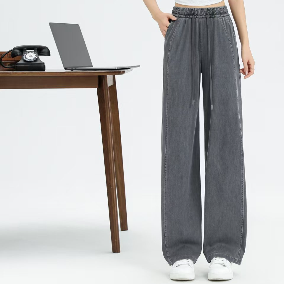 여성 봄 텐셀 데님 와이드 팬츠 드롭감 와이드 하이웨스트 와이드 팬츠 얇은 아이스 와이드 팬츠 라이셀 민트 와이드 팬츠