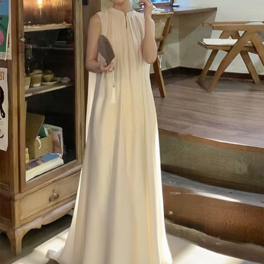 여름 루즈핏 민소매 원피스 펄 로만 살코기 뉴 차이나 원피스