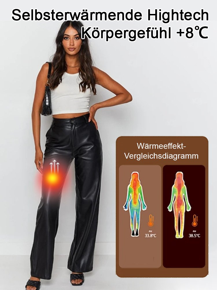 Klassische, vielseitige, schlankmachende Lederhose mit weitem Bein 