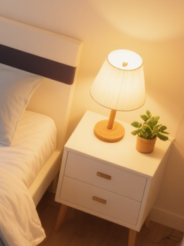 寝室に設置したLEDタッチベッドサイドランプ