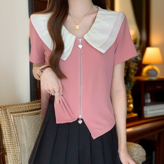 통통 Mm 날씬해 보이는 반팔 티셔츠 여 불규칙 여름 숏 상의 살코기 반팔 셔츠