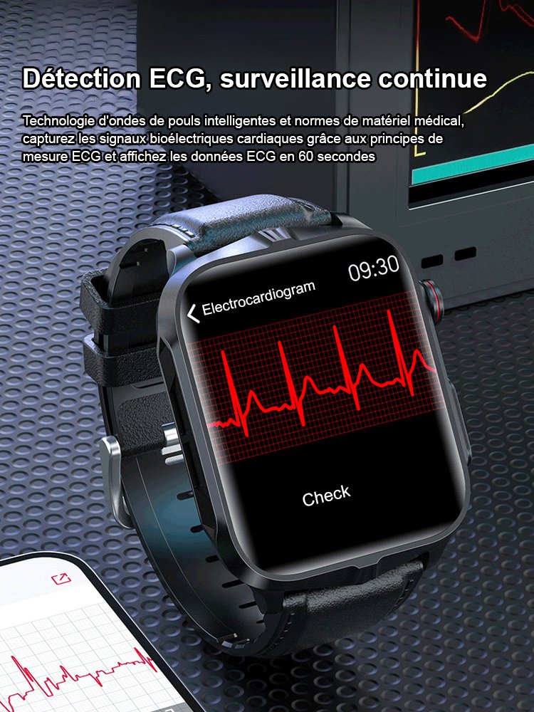Montre intelligente de surveillance non invasive de la glycémie, de l'ECG et de la pression artériel