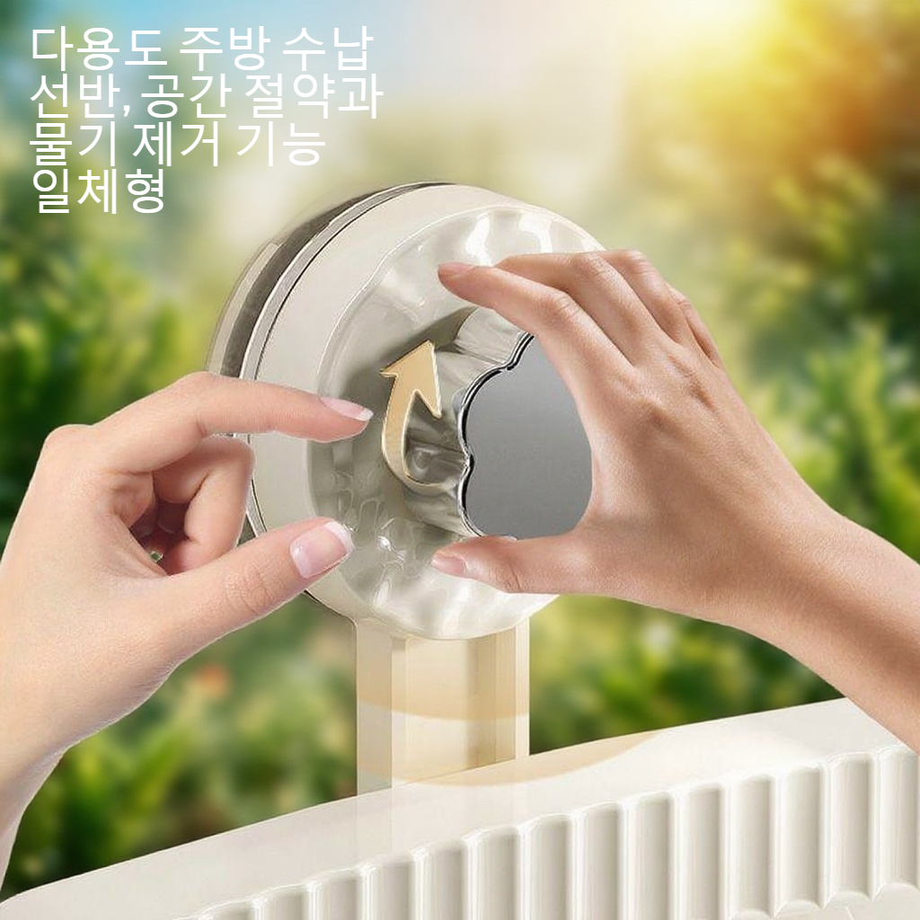 벽에 설치된 흡판 솥뚜껑 거치대 사용 예시