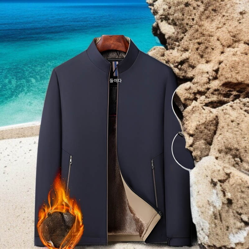 남자 중장년 기모 재킷 그래핀 면 차이나 코트 편안한 추동복 보온 재킷