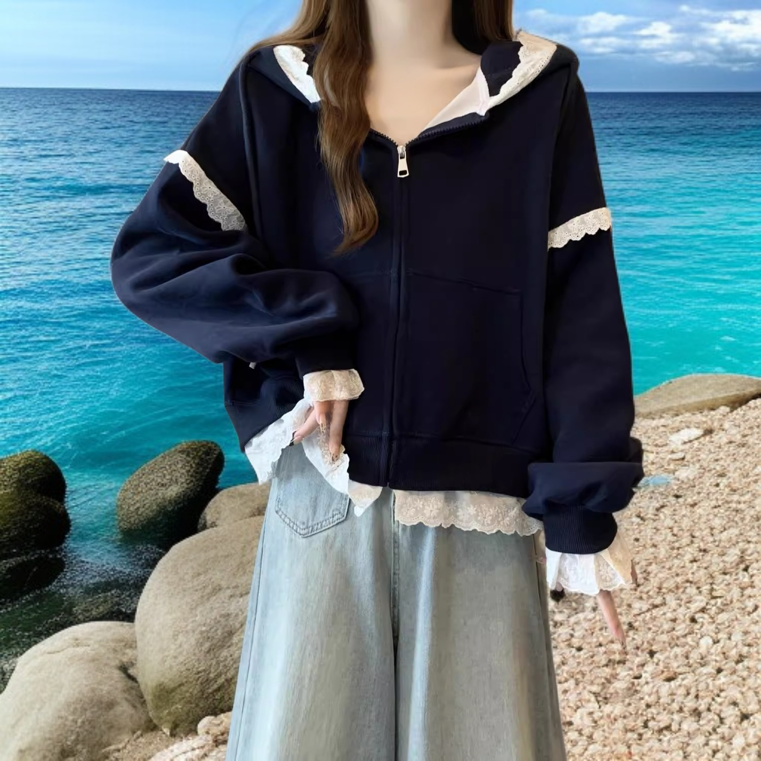 フード付きスウェットシャツカーディガンジャケット