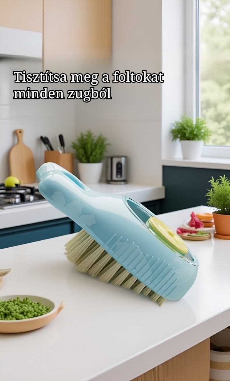 Hal formájú mosogatókefe beépített folyadéktartállyal
