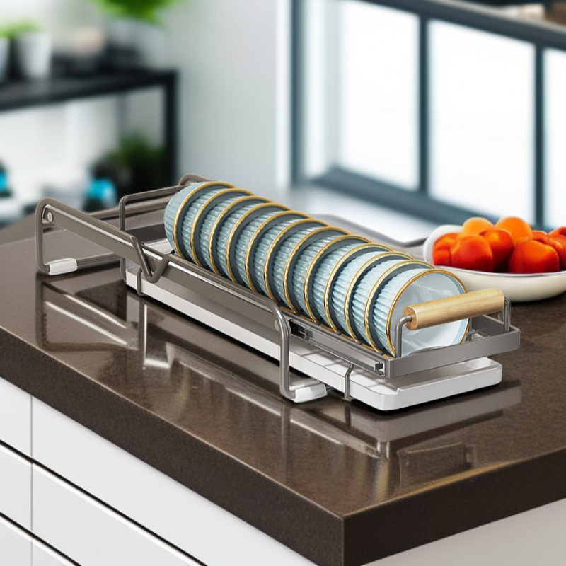 Kitchen Plate and Bowl Organizer, Adjustable Non-Slip Dish Rack