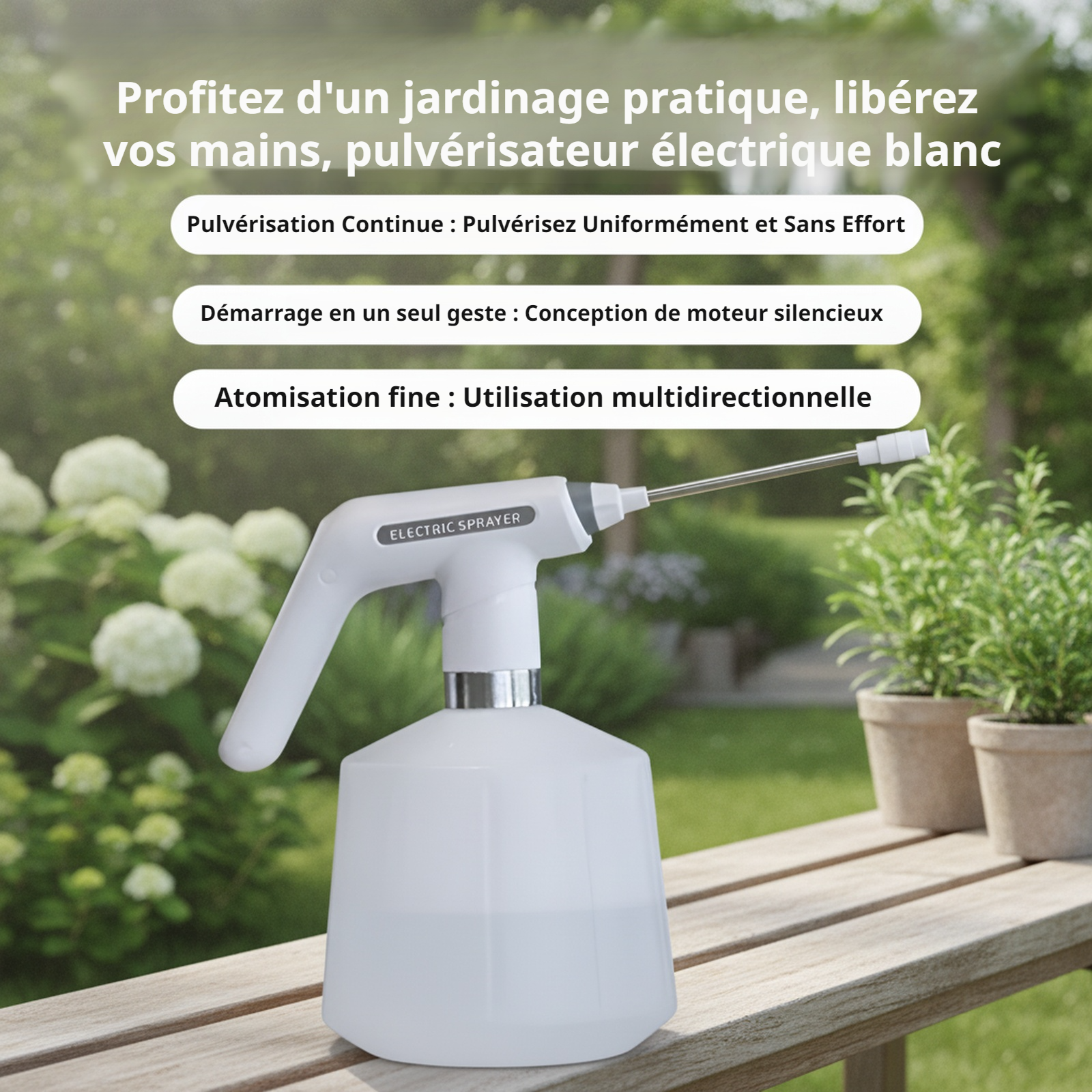 Pulvérisateur automatique rechargeable 2L en utilisation dans le jardin