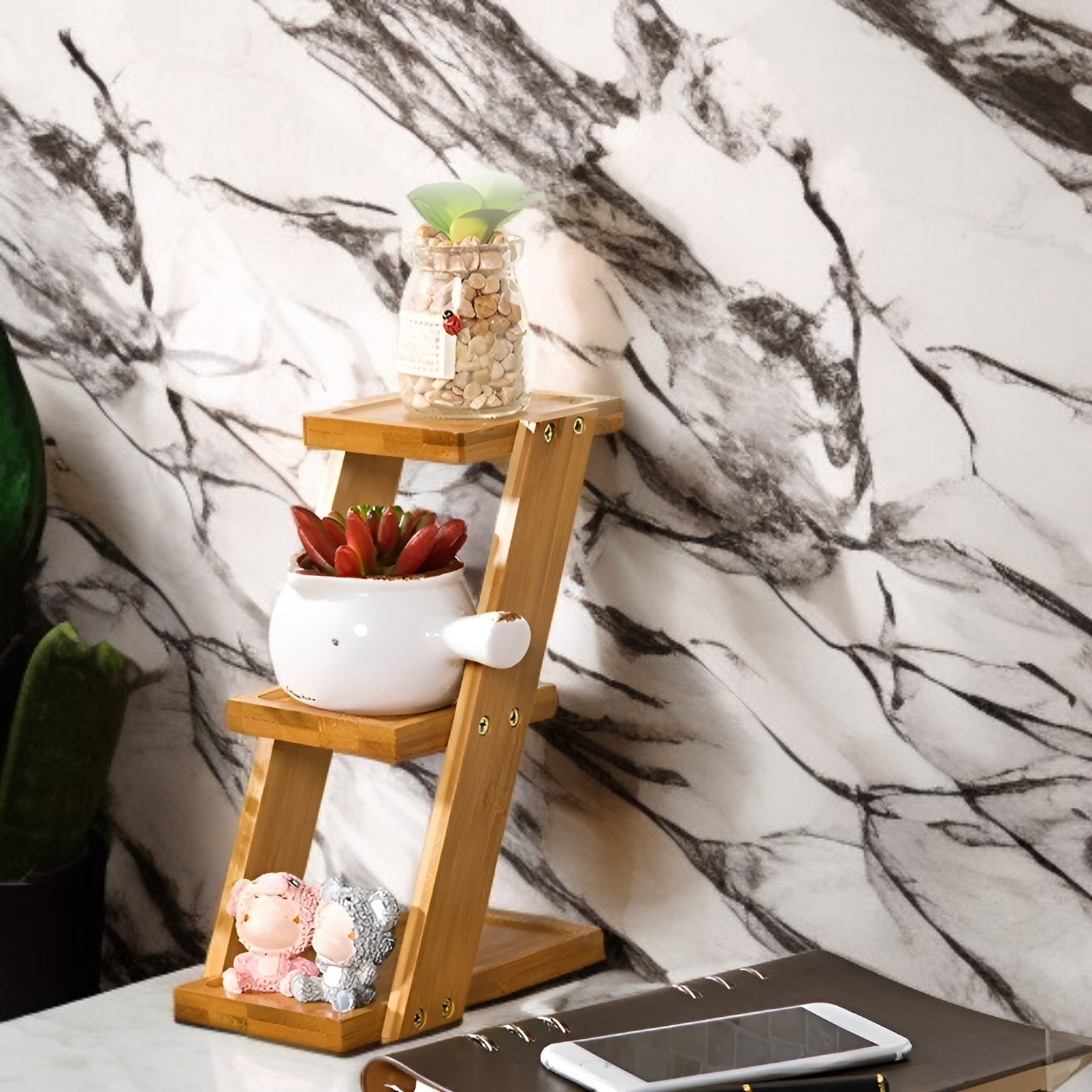 桌面花盆植物小收納架