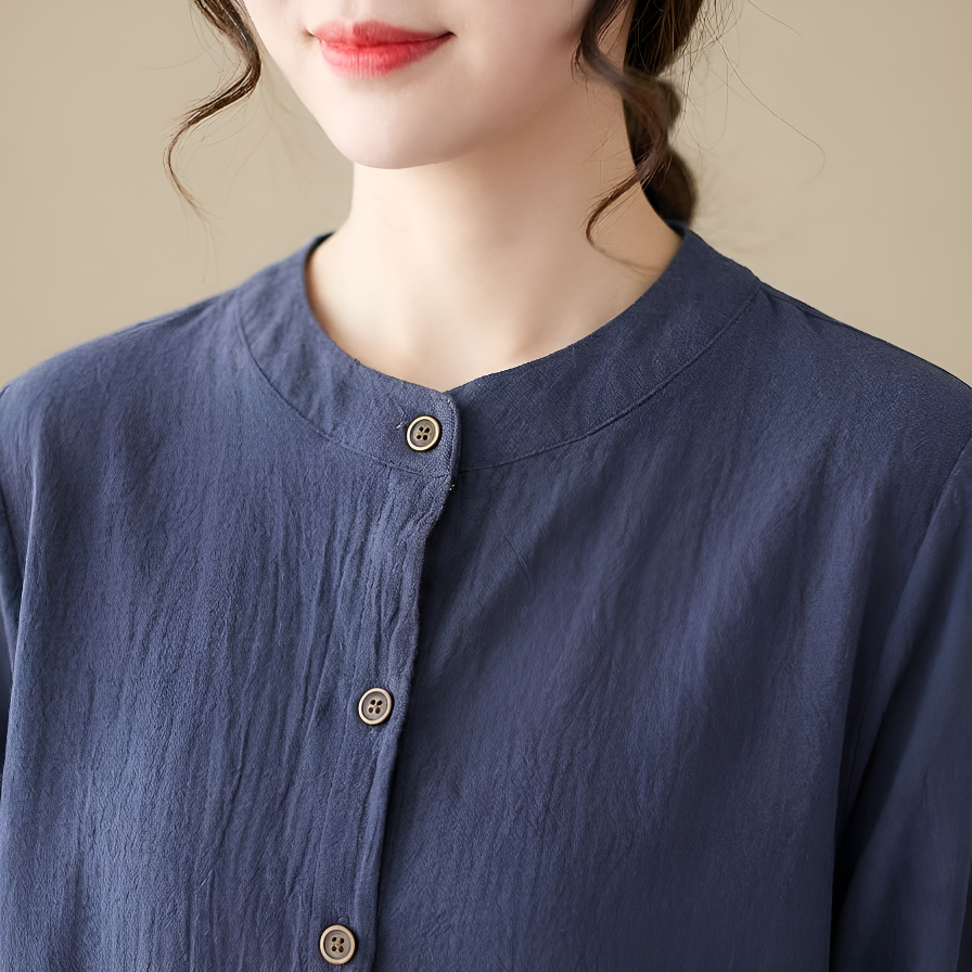 母親向け春秋綿麻大きいサイズ長袖シャツ