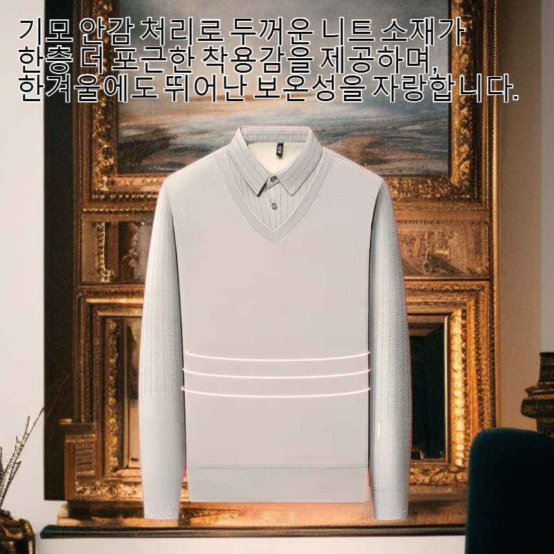 남성 가짜 더블 터틀넥 기모 두꺼운 니트