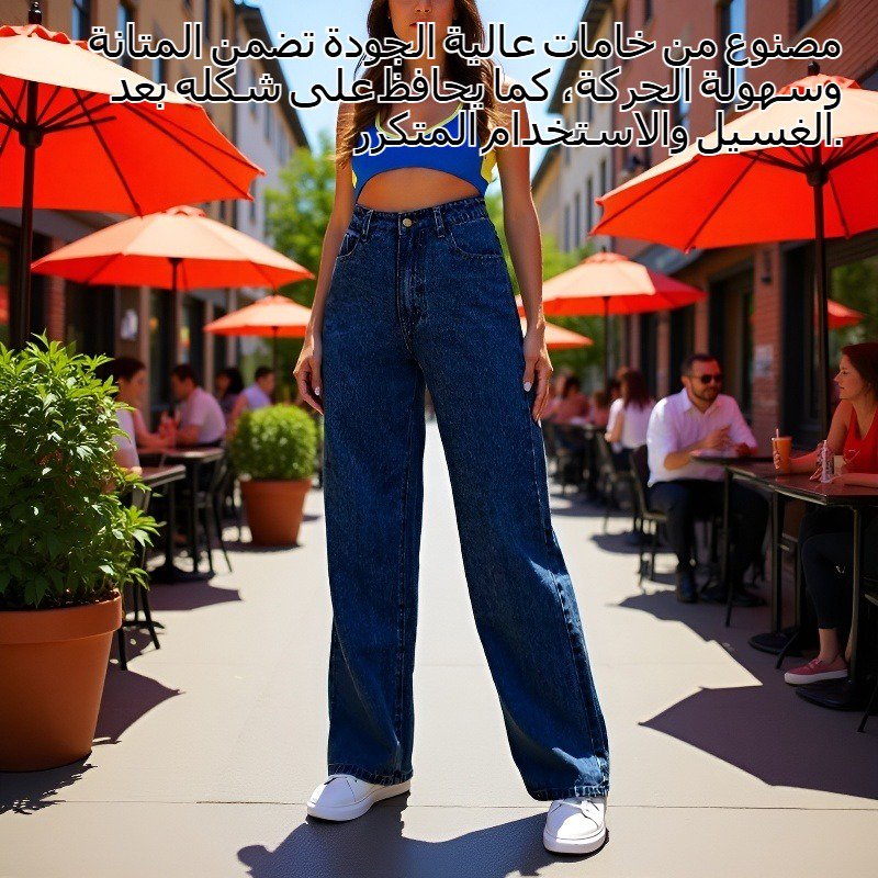 بنطلون جينز نسائي مستقيم ضيق بخصر مرتفع
