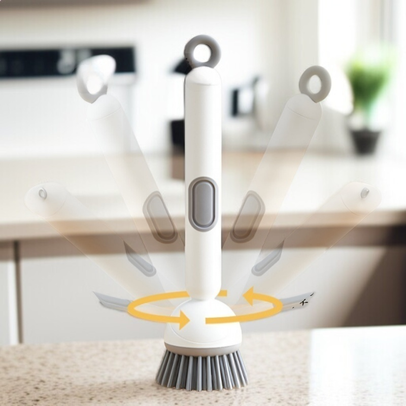 キッチン液体鍋ブラシ 長い柄 回転式ブラシ 家庭用掃除ブラシ ワイヤーボール交換用