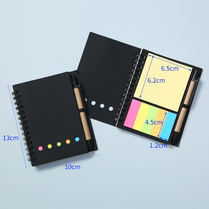 다섯 줄 링 포스트잇 노트북, 색상 펜 및 클립 잠금 포함