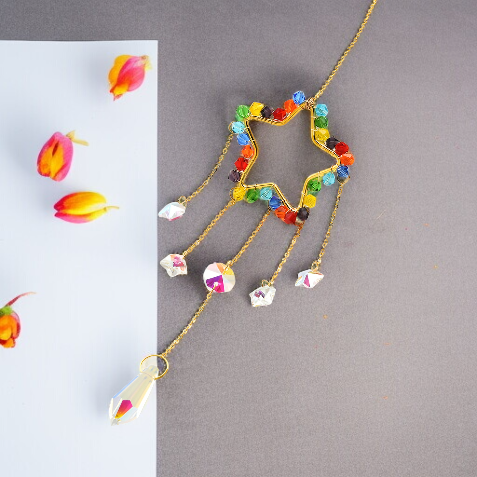 아름다운 레인보우 수정 장식 제품 디테일