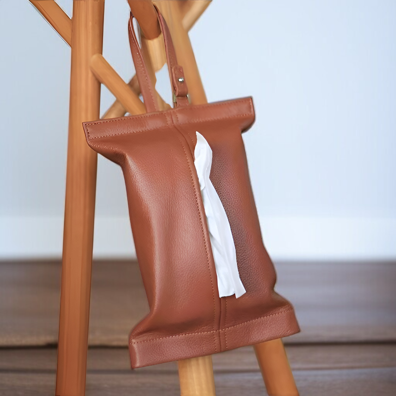 吊り下げ式ティッシュボックス/車用ティッシュディスペンサー。本革製で、耐熱性と耐日光性があり、シンプルなデザインで、省スペース、引き出しやすく、ほとんどのティッシュサイズに適しています。