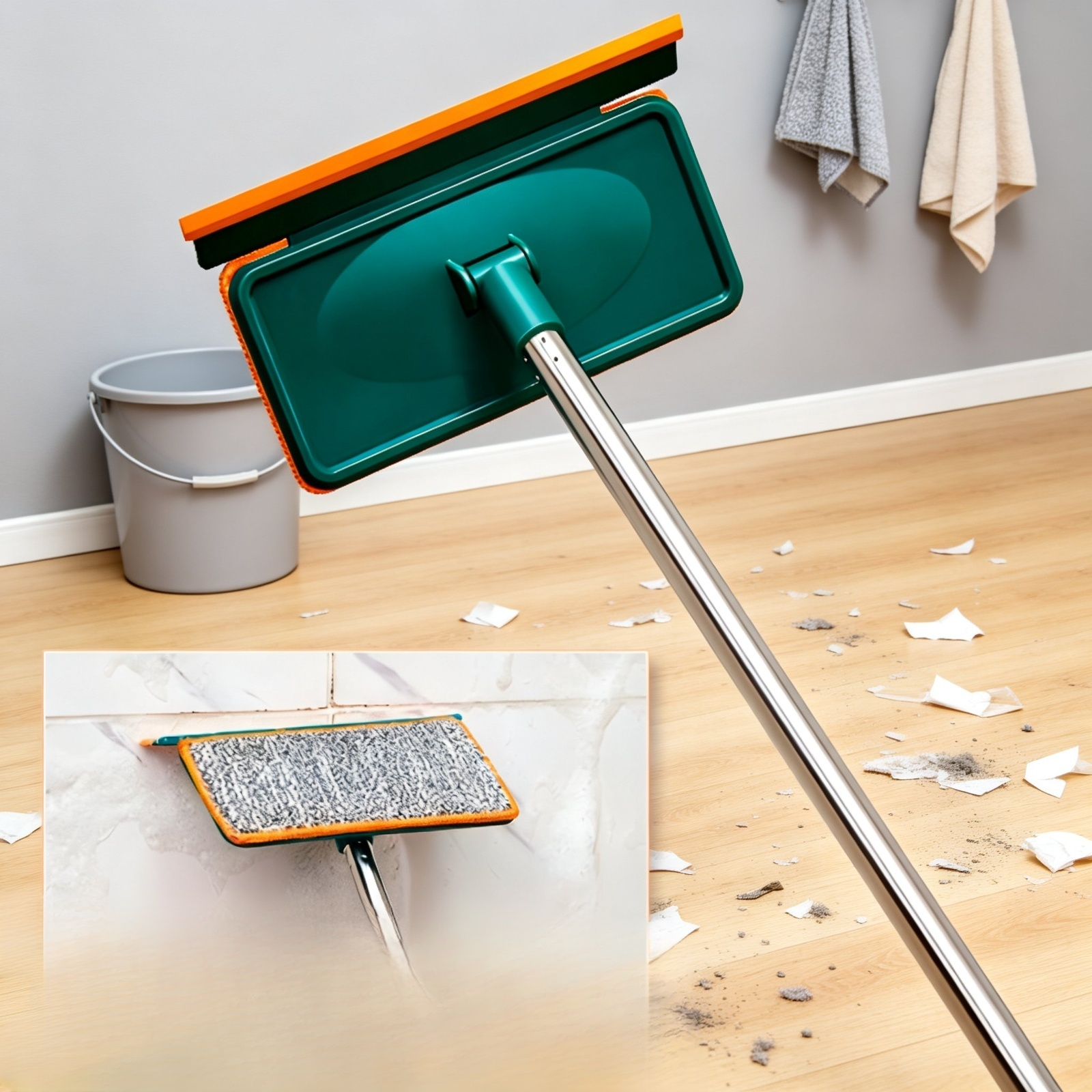 Limpiador de ventanas de doble cara con mango extensible y cabezal giratorio