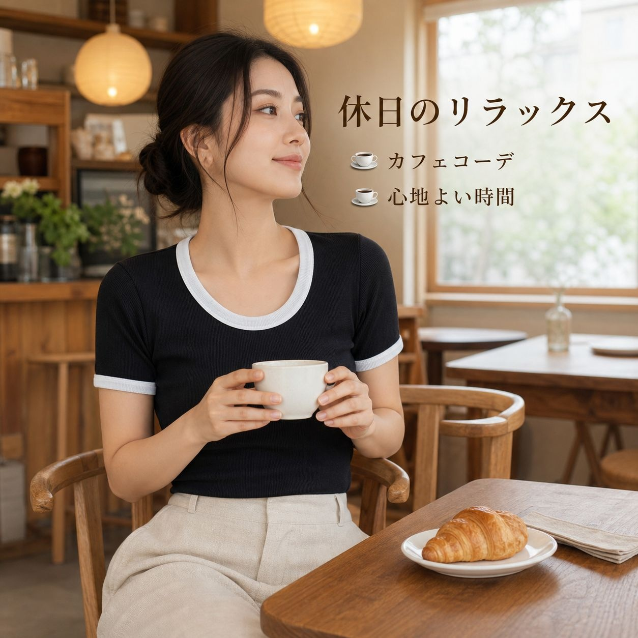 フレンチスタイルバイカラーラウンドネック半袖Tシャツ レディース 夏 コットン風インナー