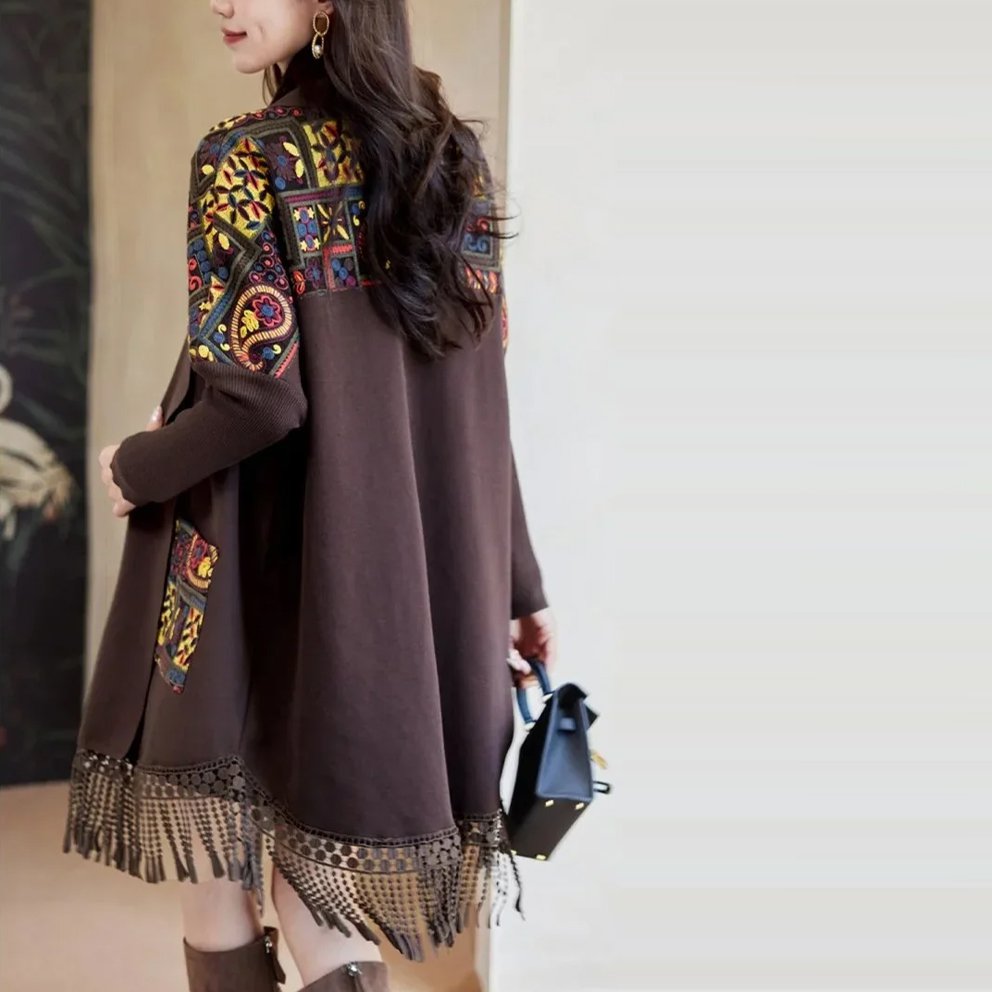 패션 슬림핏 배색 프린지 숄 가디건 아우터