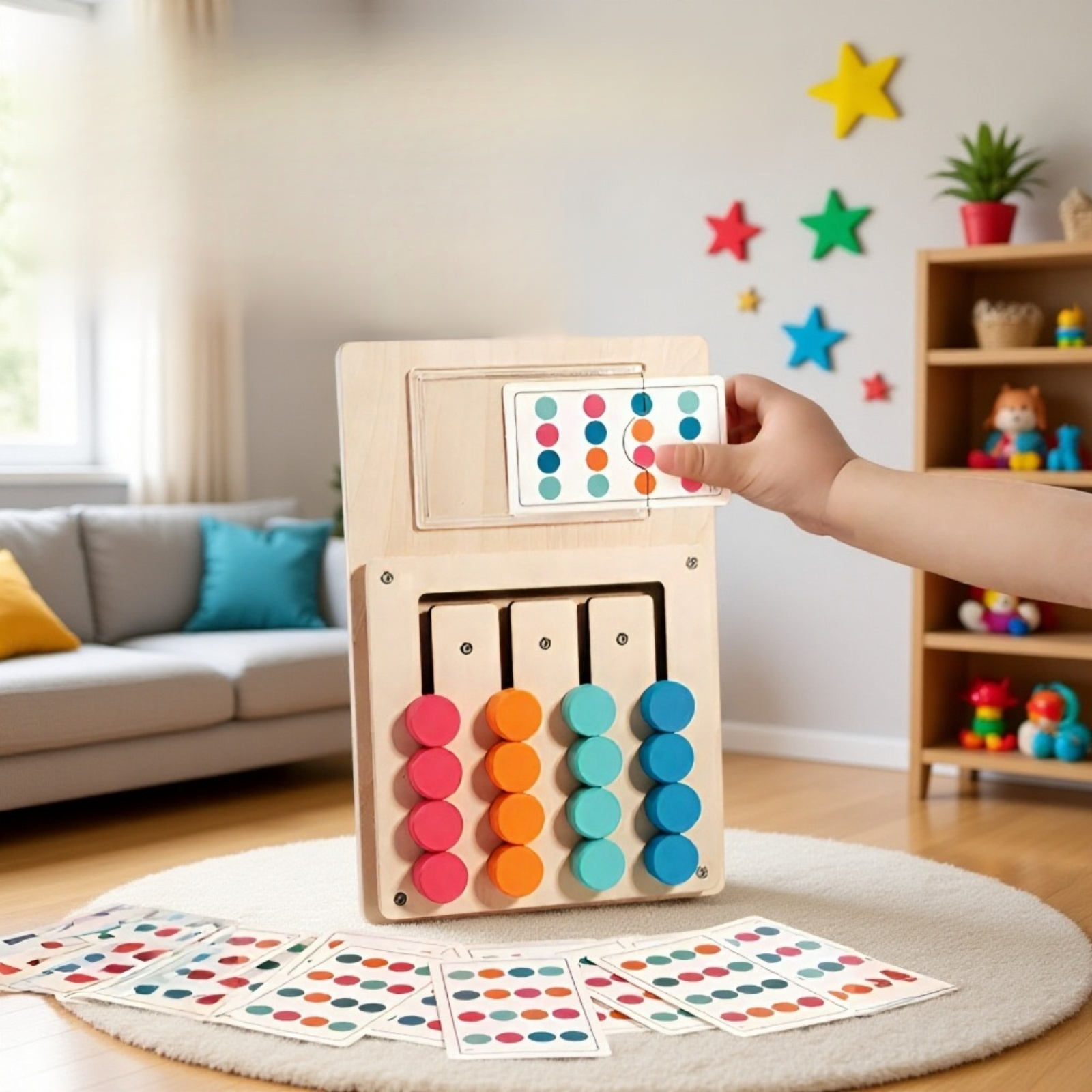 Buntes Holz-Logikbrettspiel: Vier Farben Strategie