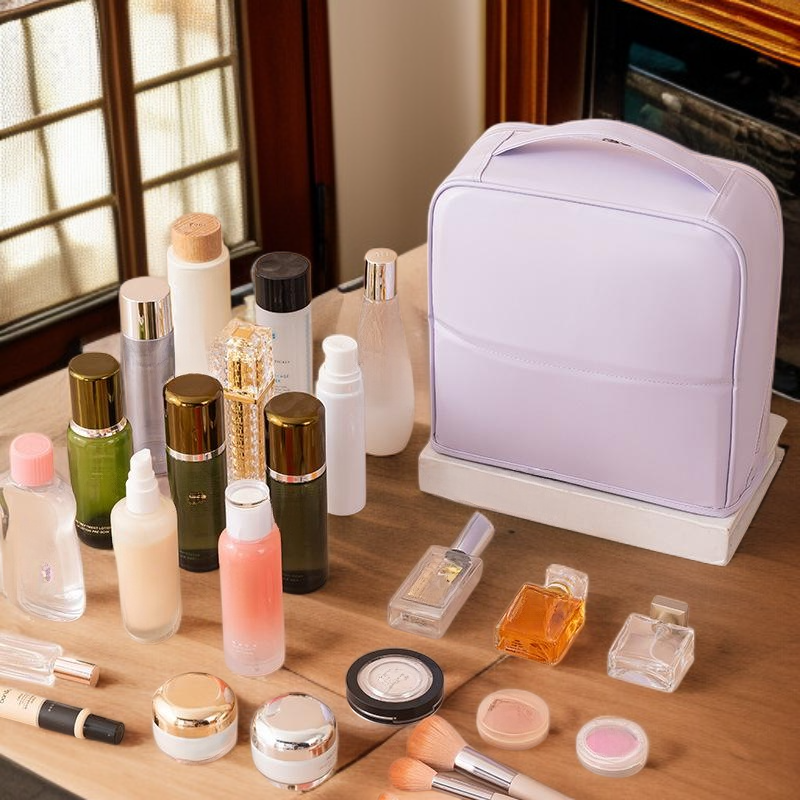 Trousse de maquillage portable multifonction avec miroir, sac de rangement de toilette de voyage