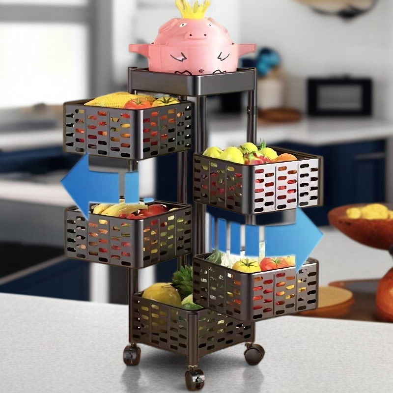 Small Kitchen Multi-use Storage Basket Rotatable Fruit & Vegetable Bin