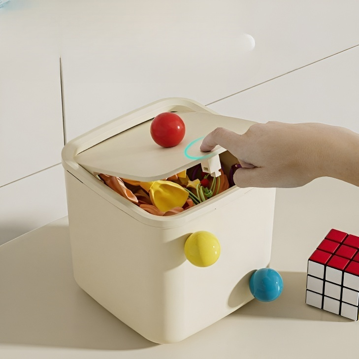 Mini cubo de almacenamiento multifuncional de mesa con banda de cuero para accesorios de cabello