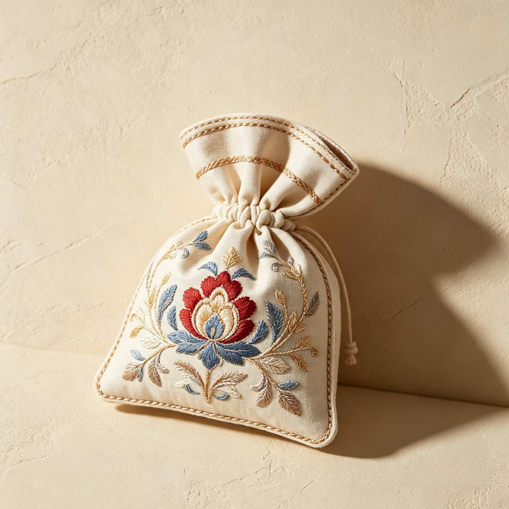 Elegant embroidery on fabric sachet bags