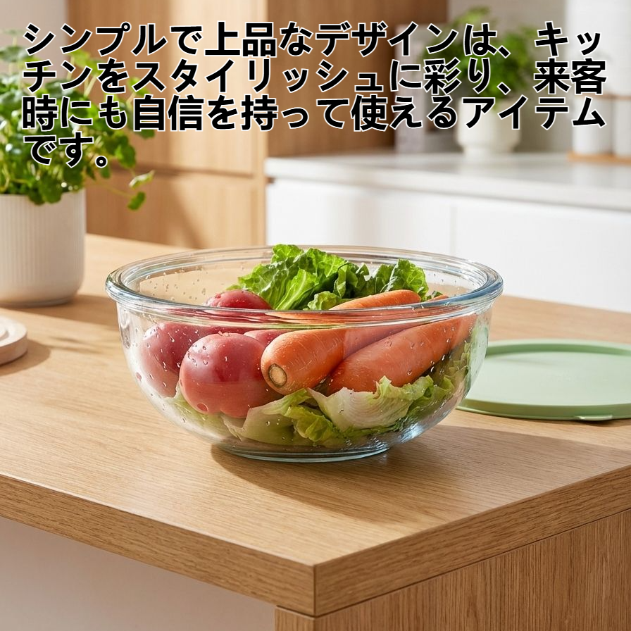 家庭用野菜洗い用ガラスボウルに野菜を入れた様子