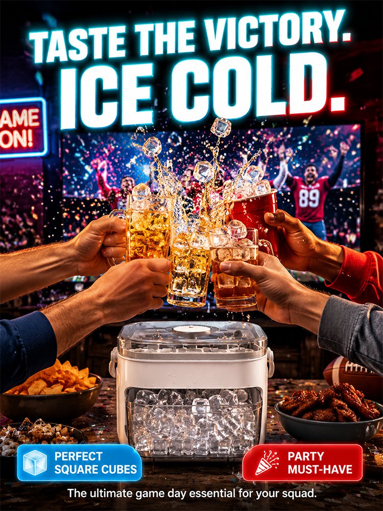 No dirty hands — large-capacity ice maker with a free ice scoop included.