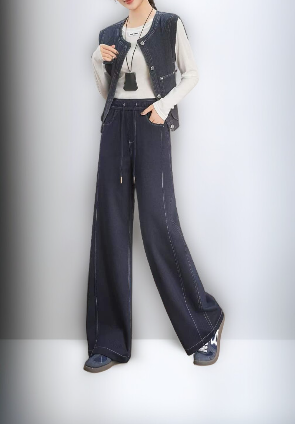 신축성 좋은 니트 소재 여성 청바지