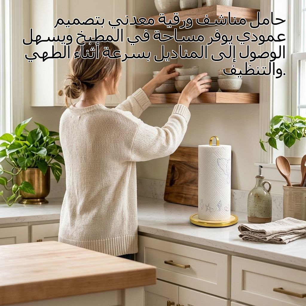 حامل مناشف ورقية معدني عمودي للمطبخ بقاعدة من الخيزران والخشب