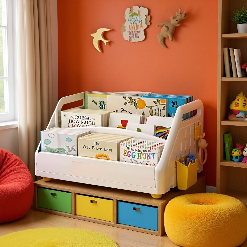 탁상용 대용량 책꽂이 아기 장난감 수납선반 그림책꽂이 유리창선반 실용 대용량 책꽂이