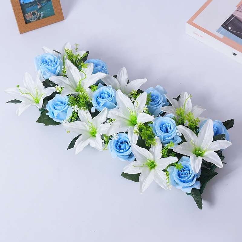 プラスチック製造花バラとユリのセット