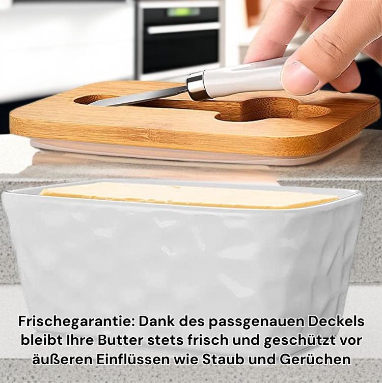 Butterdose aus Keramik mit Steinmuster und Deckel