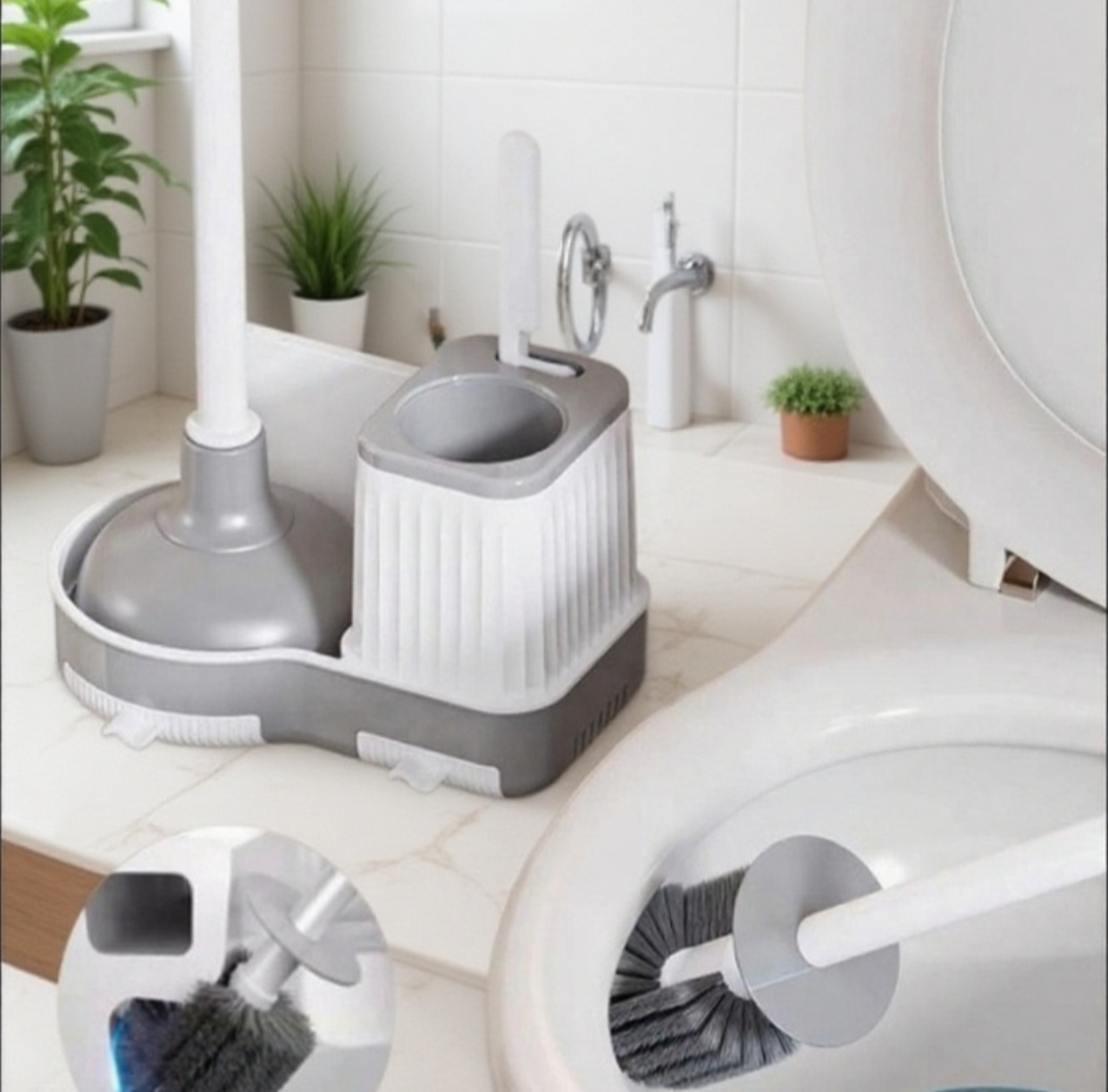 Detalle del mango ergonómico de la escobilla de baño