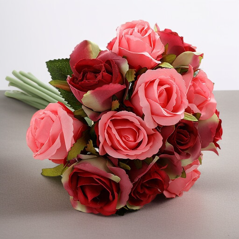 인공 꽃 12송이 작은 장미 장미 꽃다발 인공 꽃