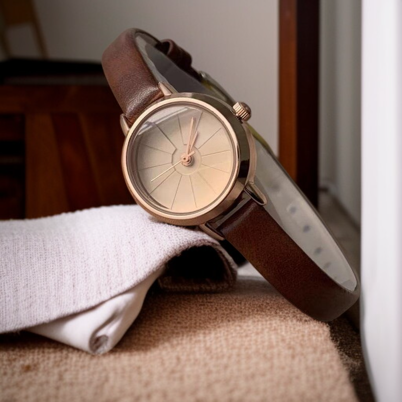 ساعة بتصميم كلاسيكي فاخر مع حزام جلدي