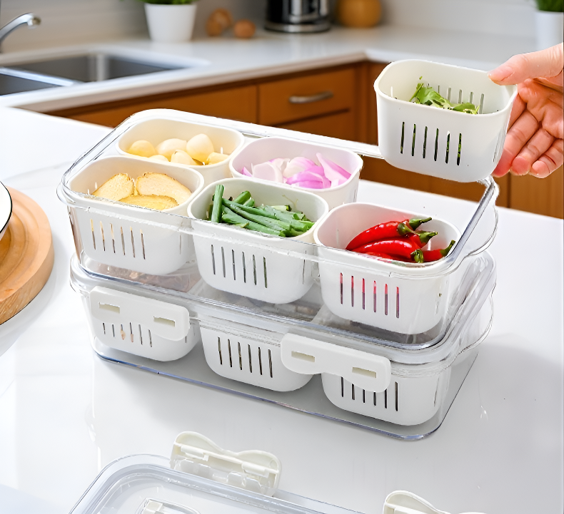 Stackable food storage boxes with individual sections