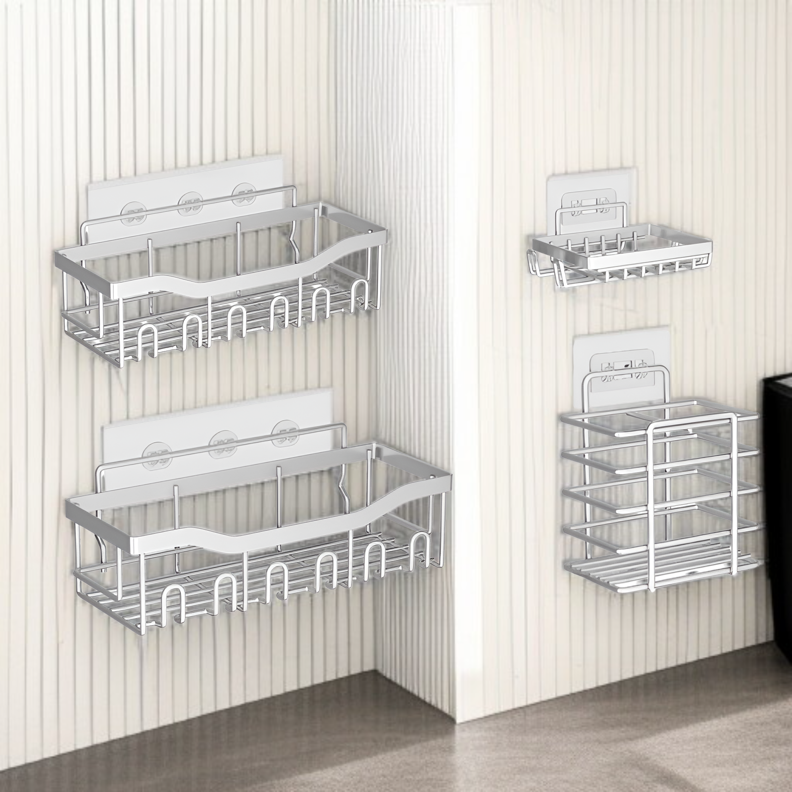 Close-up of non-perforated bathroom rack installation