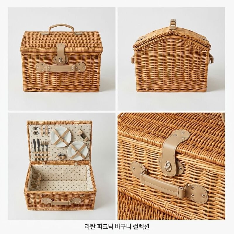 야외 소풍 라탄 바구니 휴대용 수납