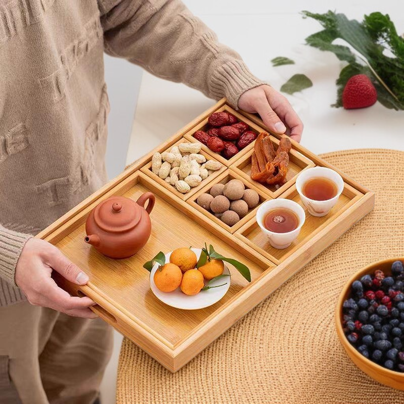 대나무 칸막이 말린 과일 상자 트레이